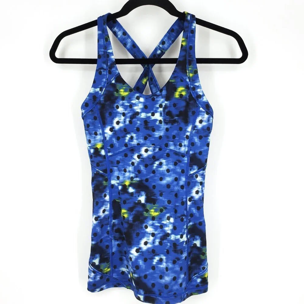 Lululemon Kanto Catch Me Tank‎ Windy Blooms Polka Dot Blue Size 4